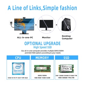 23.8 Inch <strong>Desktop</strong> Computer All-In-One Intel Office Business PC with 8GB RAM 256 GB SSD Core I5 USB Interface CE Certified - Product Image 2