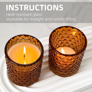 Custom Color 12pcs Amber Glass Candle Jars <b>Tealight</b> Candle Holders for Christmas Table Centerpiece Decor - Product Image 3
