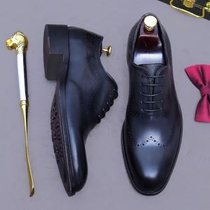 Chaussures habillées en cuir véritable pour hommes, chaussures de ville formelles, chaussures brogues anglaises, chaussures de mariage en cuir poli - Product Image 4