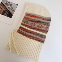 Bonnets en tricot jacquard Fair Isle pour femmes avec cache-cou intégré, coupe-vent, cordon de serrage, bonnet pour l'hiver en plein air