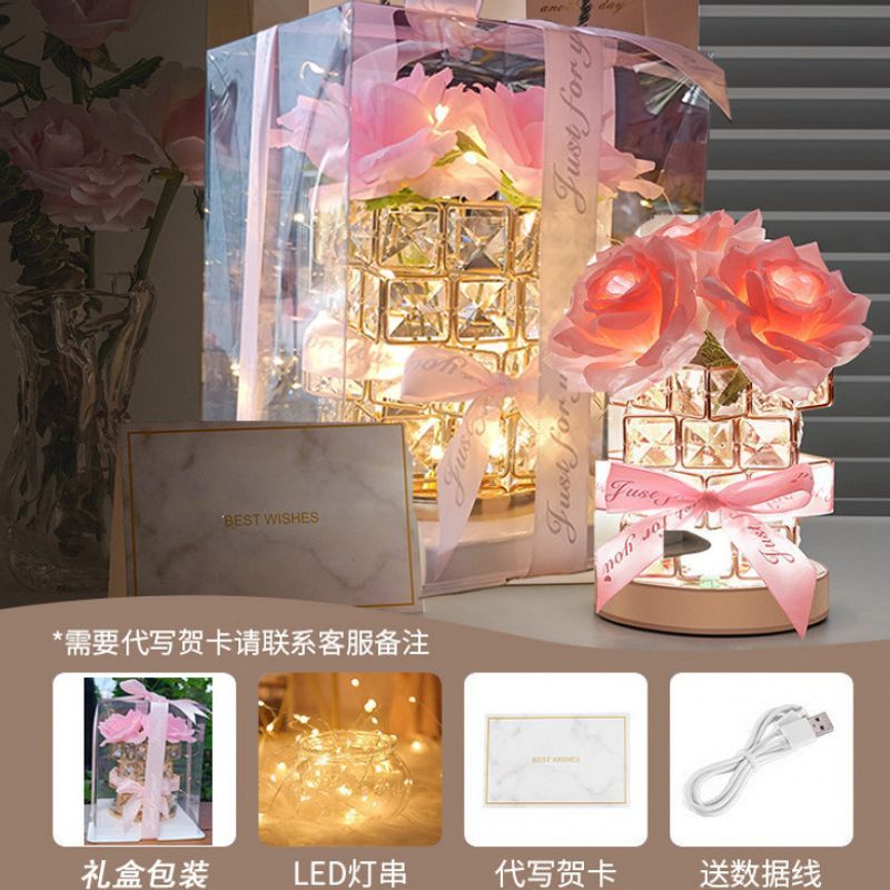[Caja de regalo de cumpleaños] Caja de regalo con linterna de rosas y cadena de luces