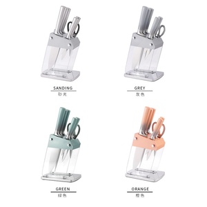 Nouvel ensemble de couteaux de cuisine en acier inoxydable 6 pièces, manche creux, ciseaux de chef Santoku, support en acrylique inclus - Product Image 3