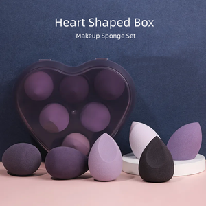 ฟองน้ำแต่งหน้าแบบไม่ใช้ลาเท็กซ์ รูปทรงกล่องหัวใจ ชุดพัฟแป้งเนื้อนุ่ม ฟองน้ำแต่งหน้ารูปหยดน้ำ ฟองน้ำไข่สำหรับรองพื้นและครีม - Product Image 6