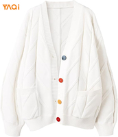 Cardigan long à manches longues en maille torsadée pour femme, col en V, boutonné, brodé, mélange de laine, pull d'hiver, manteau, vêtement d'extérieur