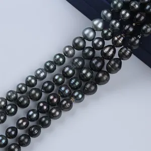 12-16mm natural black color real Seawater Saltwater Tahitian Round Pearl Beads Strand for jewelry