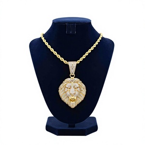High Demand Lion Face Statement Necklace <b>Iced</b> <b>Out</b> Moissanite Pendant with Rope <b>Chain</b> Luxury Hip Hop Jewelry - Product Image 1