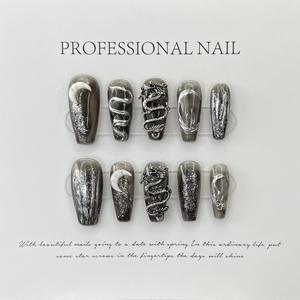 Haute qualité fait à la main Y2K <span class=keywords><strong>ongles</strong></span> foncés marque privée faux <span class=keywords><strong>ongles</strong></span> à presser conception OEM/ODM pour l'application des doigts en gros - Product Image 6