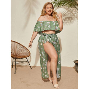 Nouveau <span class=keywords><strong>maillot</strong></span> <span class=keywords><strong>de</strong></span> <span class=keywords><strong>bain</strong></span> trois pièces pour femmes, jupe à volants taille haute, grande taille, imprimé - Product Image 2