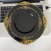 125 assiettes jetables vintage en plastique PS noires avec bord doré, 7,5 pouces et 10,25 pouces, pour 25 invités, mariage, fête