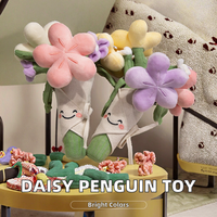 Jouet de peluche en forme de pingouin avec fleur de marguerite en pot, pour enfants et femmes, rempli de coton PP, en maille, ours anti-stress, excellent