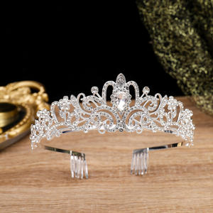 Vente en gros de cheveux de mariée cerceau alliage <span class=keywords><strong>diamant</strong></span> couronne cristal strass dames pince à cheveux pour mariage bal anniversaire couvre-chef accessoire - Product Image 5