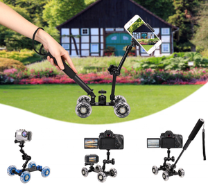 تصميم جديد صغير 4 عجلات سطح المكتب كاميرا Dslr فيديو تصوير السكك الحديدية المسار المنزلق الجدول دوللي سيارة - Product Image 5