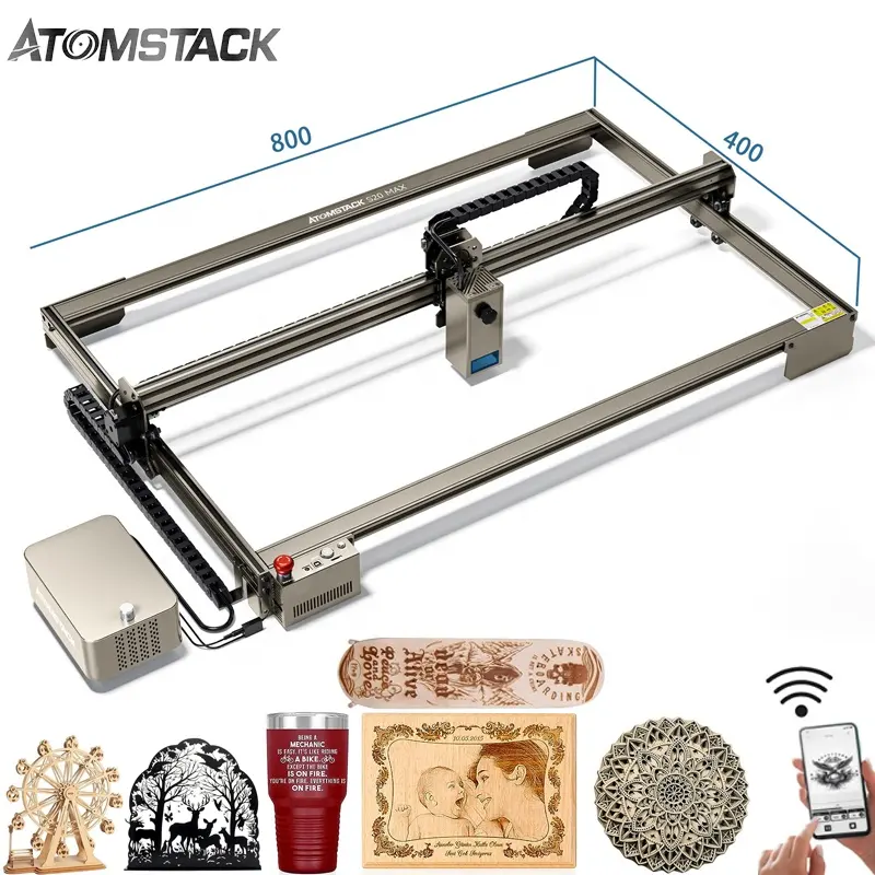 เครื่องแกะสลักโลหะด้วยเลเซอร์เครื่องตัดไม้เครื่อง CNC ขนาด800*400มม. S20สูงสุด130W พร้อมโซ่ถังแบบใช้อากาศ