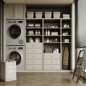 Gabinete de <span class=keywords><strong>lavabo</strong></span> de baño de lujo moderno diseñado a medida <span class=keywords><strong>para</strong></span> apartamento, <span class=keywords><strong>lavadora</strong></span> de balcón integrada, integración de luz de PVC - Product Image 2