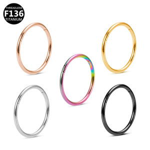 Anneau sans filetage en titane F136 pour piercing nez, lèvre, téton, bijou corporel en métal pur de forme circulaire pour piercing tendance - Product Image 1