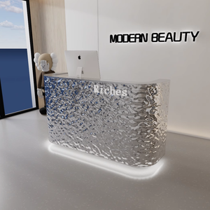 Mostrador de Recepción para Salón de Belleza, de Acero Inoxidable, con Diseño Curvo de Ondas de Agua - Product Image 2