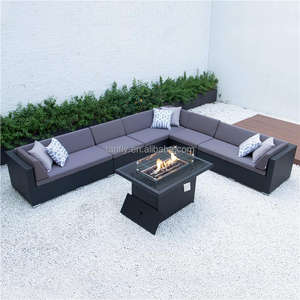 Gartens ofa im nordischen Stil Outdoor-Freizeit möbel mit Feuerstelle Tisch Rattan Patio Sofas für Hotels und Terrassen - Product Image 4