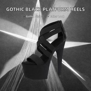 high heels <b>Black</b> Platform T-Strap Stiletto 15cm Full <b>Dress</b> high heels shoes Summer Open High Heels Women's Large <b>Sandals</b> - Product Image 2