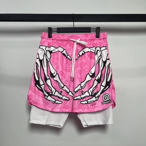 Shorts da spiaggia da <span class=keywords><strong>uomo</strong></span> Casual <span class=keywords><strong>2</strong></span>-<span class=keywords><strong>in</strong></span>-<span class=keywords><strong>1</strong></span> con stampa a sublimazione personalizzata Shorts da allenamento con Pattern a tinta unita antirughe - Product Image 6