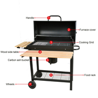 Chariot de barbecue d'extérieur, fumoir, grand barbecue en fût à huile, barbecue au charbon de bois avec table latérale et avant pliables