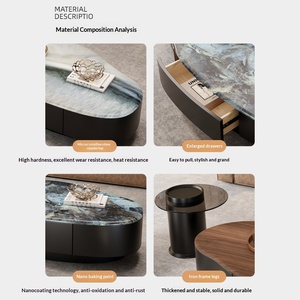 Table basse en pierre microcristalline de style luxe léger avec structure en acier au carbone et espace de rangement pour salon et petits appartements - Product Image 6