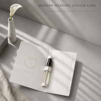 Carte d'échantillon de parfum avec porte-flacon, faible MOQ, texture lin, gaufrage à sec, ultra-mince, ligne dorée, cartes de remerciement pour mariage
