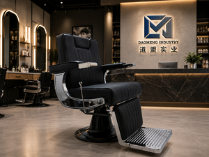 Modern Barber Chair Hydraulic Salon Styling Chair Black PU Leather Round Base Adjustable <b>Footrest</b> Barber Shop Furniture - Product Image 1