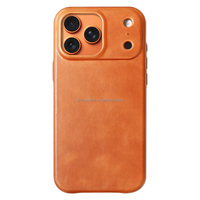Étui de téléphone en cuir magnétique de luxe Orange pour accessoire mobile à trou de précision iPhone 17 Plus