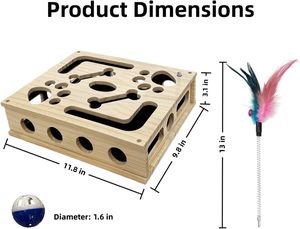 Boîte d'enrichissement interactive pour chats en bois de pin, avec lime à griffer, jouet à friandises, grattoir anti-stress pour l'entretien des ongles, utilisation en intérieur - Product Image 5