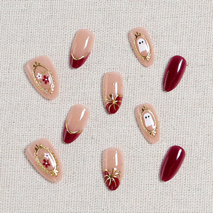 30 faux ongles à presser en amande pour Halloween, motif fantôme doré, style français, tendance et mignon, pour manucure DIY - Vente chaude - Product Image 5