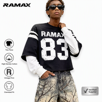 RAMAX T-shirt deux pièces oversize à épaules tombantes, streetwear, t-shirt graphique vintage pour homme, vente en gros, fournisseur d'usine