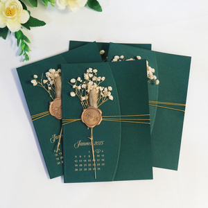Benutzer definierte elegante Blumen dekoration Mehrere grüne Hochzeits einladung halter mit Goldfolie Save the Date Wax Seal Gold String - Product Image 3