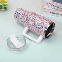 Gobelet isotherme en acier inoxydable de grande capacité 1200 ml (40 oz) avec strass, pour voiture, avec poignée