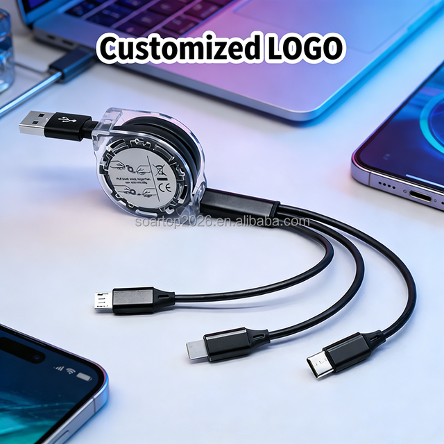 Promotional Gift Logo Available Retractable USB C Cable Multi Charging Cable 3 in 1 Multiple Charger Cord