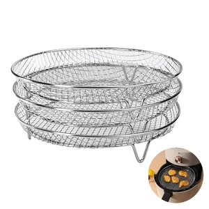 Accesorios para <span class=keywords><strong>Freidora</strong></span> <span class=keywords><strong>de</strong></span> <span class=keywords><strong>Aire</strong></span>, <span class=keywords><strong>Rejilla</strong></span> Redonda <span class=keywords><strong>de</strong></span> Acero Inoxidable <span class=keywords><strong>de</strong></span> 3 Niveles, Cesta <span class=keywords><strong>de</strong></span> Parrilla Apilable, Bandejas para Hornear para Cocina Casera - Product Image 2