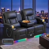 Sofá Reclinable Eléctrico para RV, Sofá de Dos Plazas con Consola, Asientos para Cine en Casa con Altavoz y Luz LED