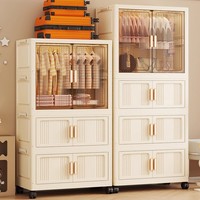Armario de Almacenamiento Plegable de Plástico sin Instalación, Armario Grande con Puertas Transparentes y Ruedas para Dormitorio, Guardería, Sala de Estar