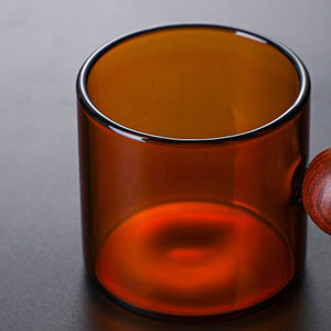Vente en gros de tasses à eau transparentes colorées DD1931, tasses à latte avec poignée en bois, tasse à café en verre - Product Image 6