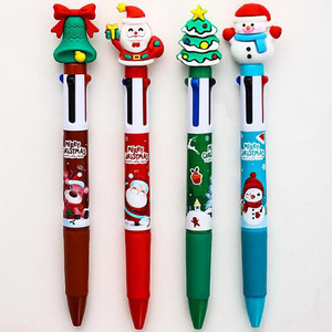 Stylo bille rétractable en plastique NP-103 4 en 1 multicolores, Noël, motif dessin animé mignon Père Noël et bonhomme de neige, pour promotion - Product Image 1
