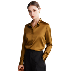Camicetta da <span class=keywords><strong>Donna</strong></span> Minimalista <span class=keywords><strong>in</strong></span> Seta Satinata Dorata di Lusso a Maniche Lunghe con Bottoni, Ideale per Primavera/Estate - Vendita Diretta - Product Image 1