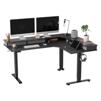 Bureau de jeu électrique en métal en forme de L à coins incurvés, double moteur, forme personnalisée, hauteur réglable, extensible