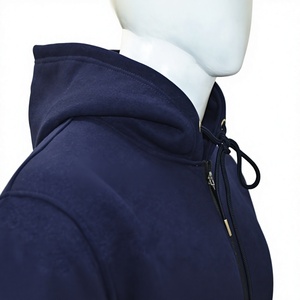 เสื้อฮู้ดดี้ผู้ชายสีกรมท่าเข้ม 380 GSM ทรงโอเวอร์ไซส์ ซิปยาวเต็มตัว ผ้าฟลีซ มีกระเป๋าหน้า ปักโลโก้แบบละเอียด ทรงปกติ ผ้าฝ้าย 100% - Product Image 4