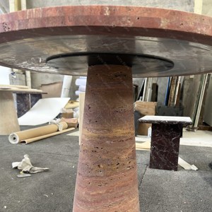 <span class=keywords><strong>Table</strong></span> de salle à manger ronde en travertin rouge naturel de luxe, <span class=keywords><strong>plateau</strong></span> ovale en <span class=keywords><strong>marbre</strong></span>, <span class=keywords><strong>table</strong></span> de <span class=keywords><strong>bistrot</strong></span> française pour restaurant, vente en gros - Product Image 4