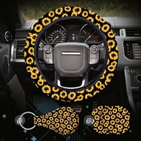 4 pièces de housse de volant à imprimé léopard avec 2 porte-gobelets de voiture et porte-clés en cuir pour voiture, camion, SUV (motif d'horreur)