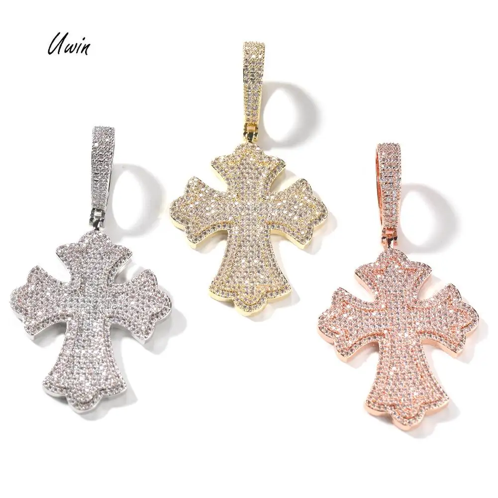 Croix Collier Glacé 5A CZ Hip Hop Bijoux De Mode Bijoux Collier Punk, Croix Pendentif Hommes Prix De Gros