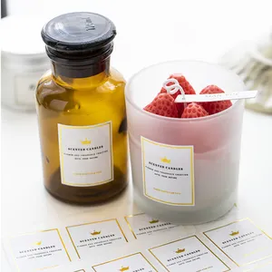 Etichette adesive in lamina d'oro per candele di lusso adesive con logo in vinile impermeabile con stampa personalizzata