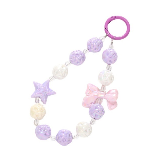 Y2K Iridescent Beaded Phone Lanyard Colorful Phone Strap Anti-lost Wristlet Keychain Bag Pendant Fashion Gift for Women Girls