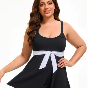 Traje de baño deportivo con diseño de espalda recortada con estampado de patrón sólido elegante para mujer europea americana, ropa de playa Sexy de una pieza - Product Image 1