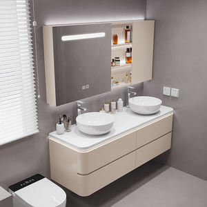 <span class=keywords><strong>Meuble</strong></span>-lavabo mural flottant moderne avec double vasque pour appartement, hôtel, construction <span class=keywords><strong>en</strong></span> contreplaqué, facile à nettoyer - Product Image 4