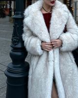 Manteau d'hiver pour femme grande taille, en fausse fourrure de renard, à revers, à manches longues, imprimé animal noir, chaud et coupe-vent